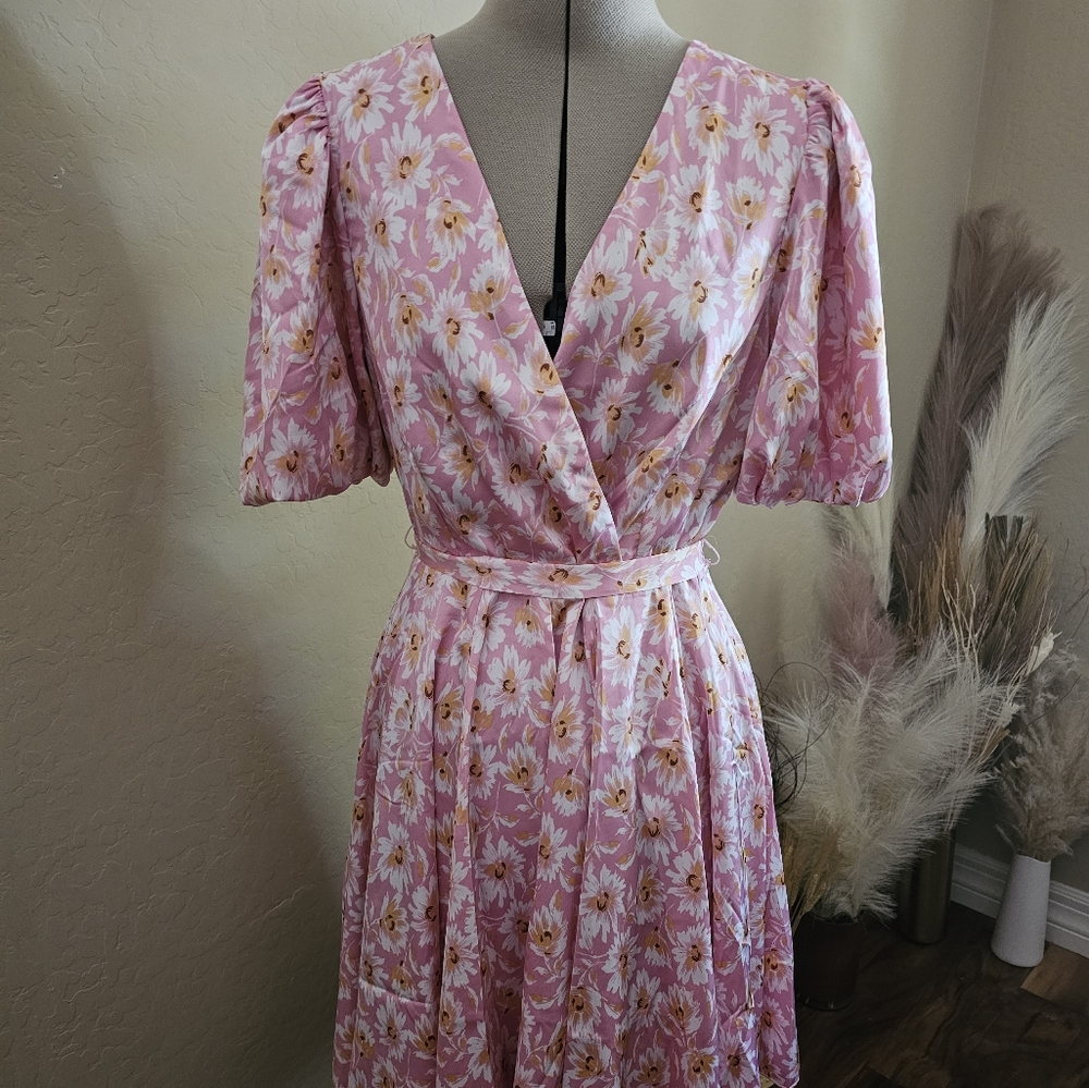 Floral Pink Wrap Dress